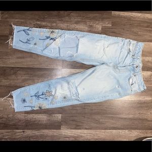 Floral Embroidered Zara Light Blue Jeans